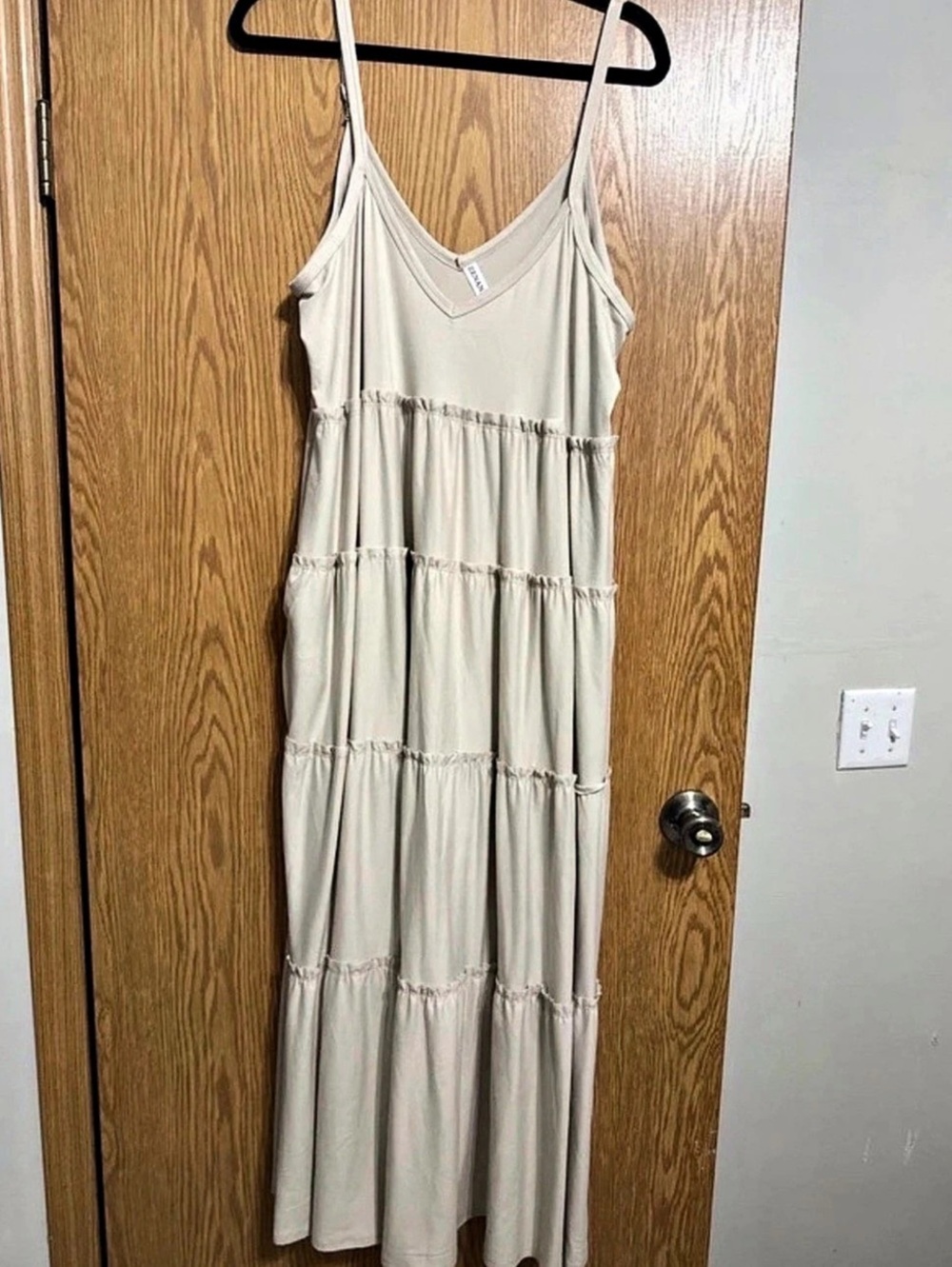 Zenana Tiered Cami Maxi Dress Beige